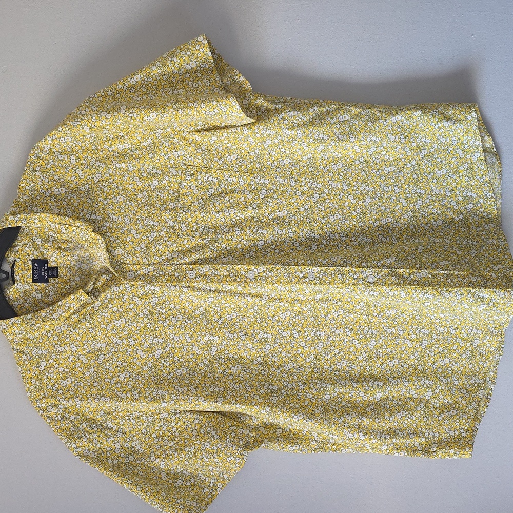 J. Crew Men's Yellow Floral Button Down Short Sleeve Shirt Sz 2XL Preppy Spring